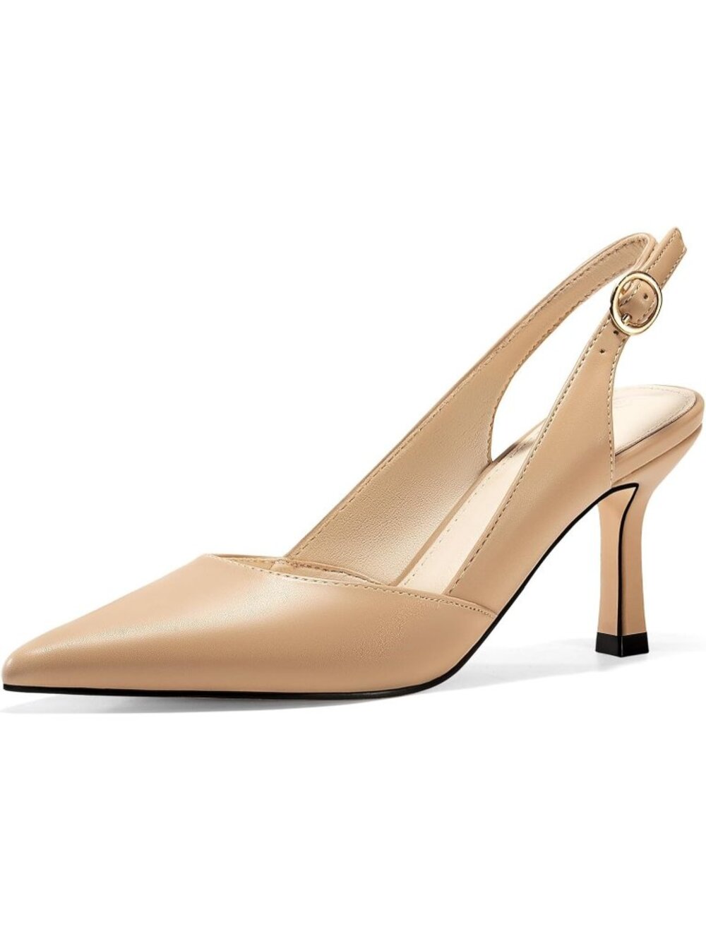 Women's Light Khaki/Pu Faux Leather Slingback Kitten Heel Closed Backless Shoes